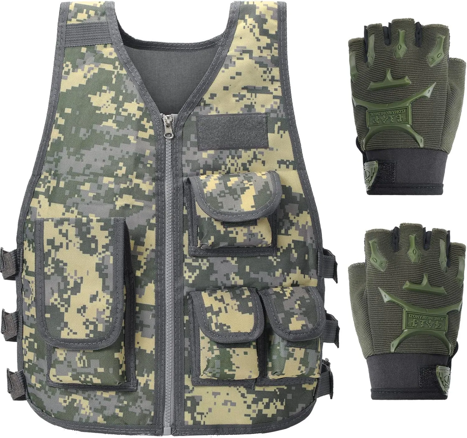 SATINIOR Tactical Vest Army Combat Vest Outdoor with Half Finger Fingerless Short Gloves Breathable