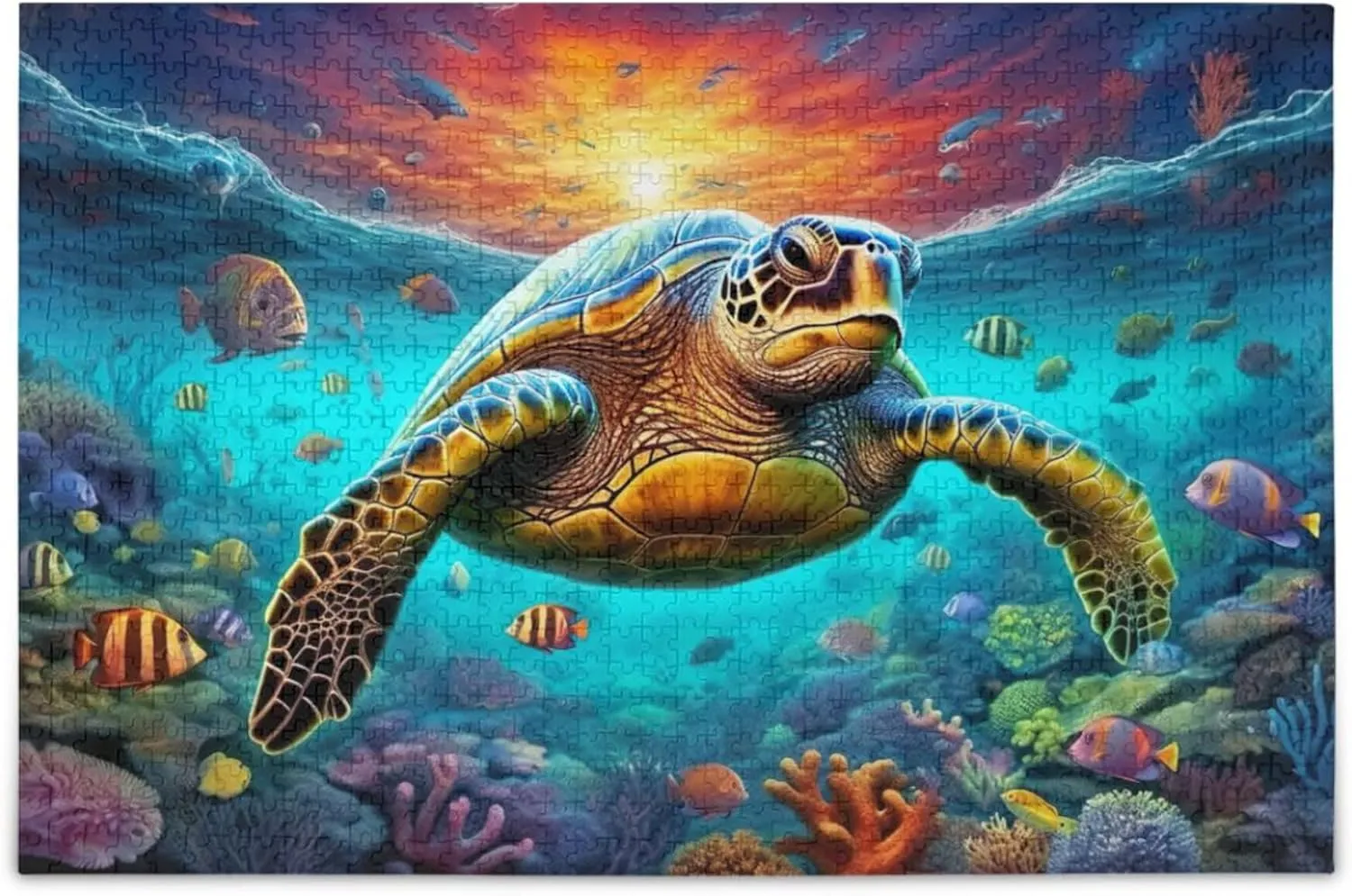 Sea Turtle Tropical Fish Jigsaw Puzzles 1000 Pieces Toy Games Educational Gift Home Decor for Adults Kids A110071