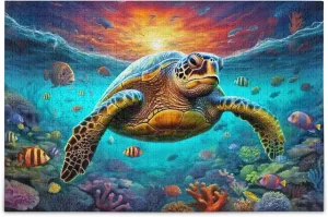 Sea Turtle Tropical Fish Jigsaw Puzzles 1000 Pieces Toy Games Educational Gift Home Decor for Adults Kids A110071