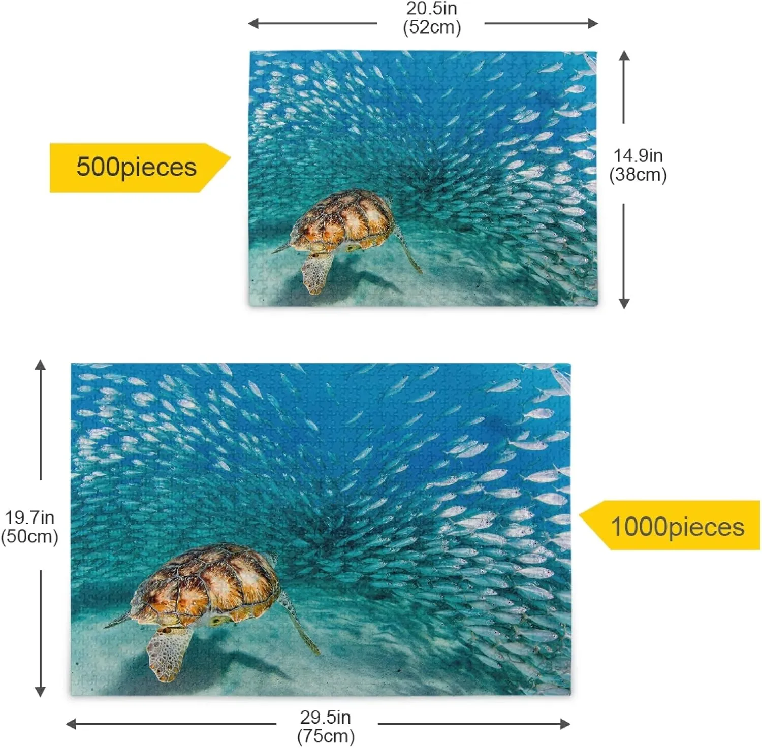 Sea Turtle Underwater Jigsaw Puzzle 1000 Pieces Ocean Fish Shoal DIY Wall Art Intellectual Decompressing Fun Game for Adults Teens