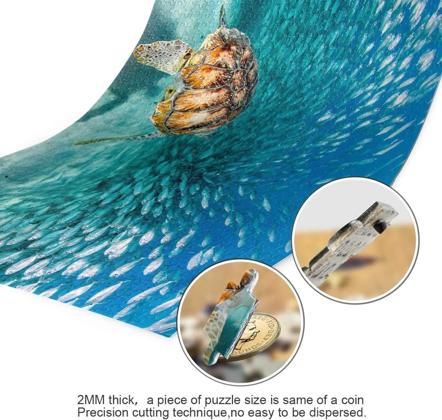 Sea Turtle Underwater Jigsaw Puzzle 1000 Pieces Ocean Fish Shoal DIY Wall Art Intellectual Decompressing Fun Game for Adults Teens