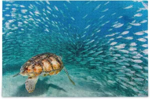 Sea Turtle Underwater Jigsaw Puzzle 1000 Pieces Ocean Fish Shoal DIY Wall Art Intellectual Decompressing Fun Game for Adults Teens