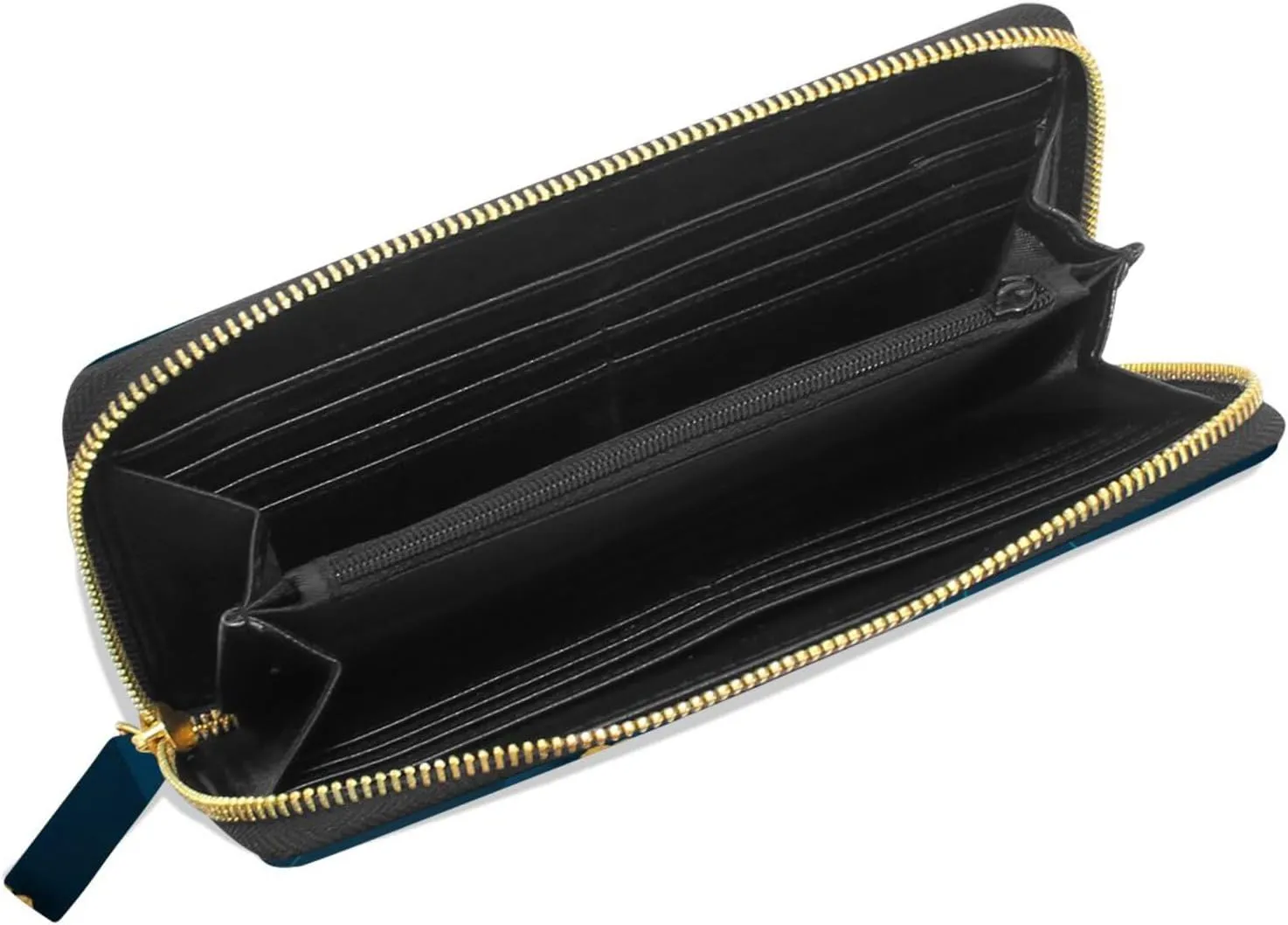 Seamless Golden Gold Butterflies on Abstract Blue Background Leather Long Wallet Organizer with Zipper Purse Clutch Bag for Women Men Key Card Coin Passport Checkbook 8 x 4 inch