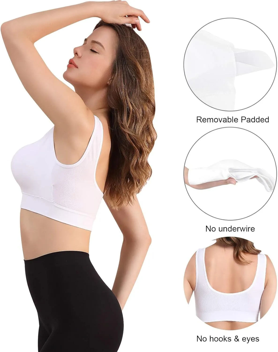 Seamless Sports Bras for Women 3 Pack,Wireless Bras Low Impact Sports Bra Sleep Comfortable Yoga Bras with Removable Pads