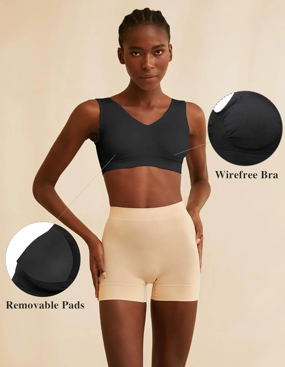 Seamless Sports Bras for Women 3 Pack,Wireless Bras Low Impact Sports Bra Sleep Comfortable Yoga Bras with Removable Pads