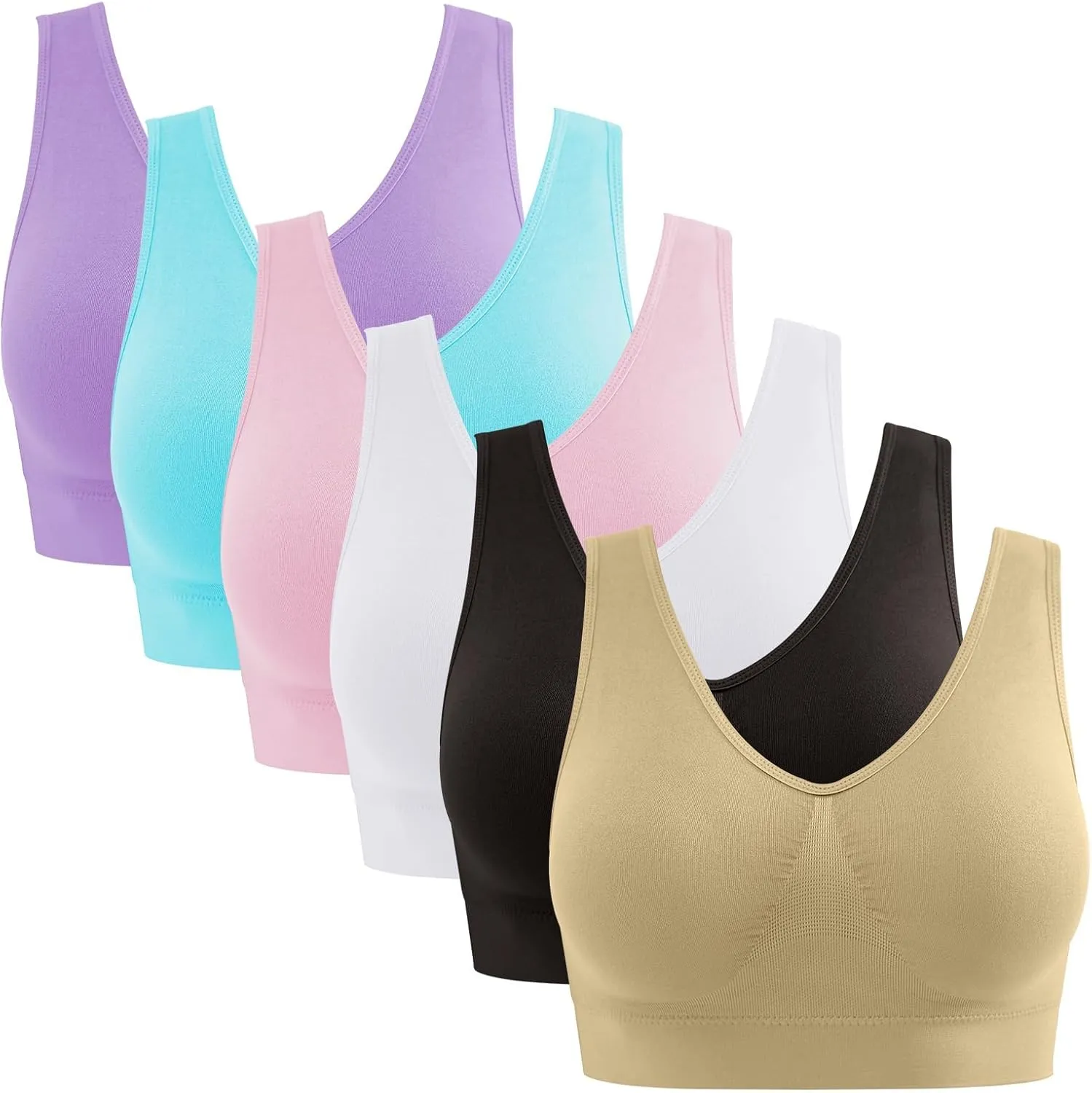 Seamless Sports Bras for Women 3 Pack,Wireless Bras Low Impact Sports Bra Sleep Comfortable Yoga Bras with Removable Pads