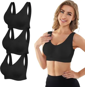 Seamless Sports Bras for Women 3 Pack,Wireless Bras Low Impact Sports Bra Sleep Comfortable Yoga Bras with Removable Pads