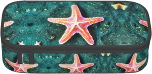 Seawater Seashell Starfish Print Elegant And Spacious Pencil Bag,Perfect For Keeping Your Stationery Organized