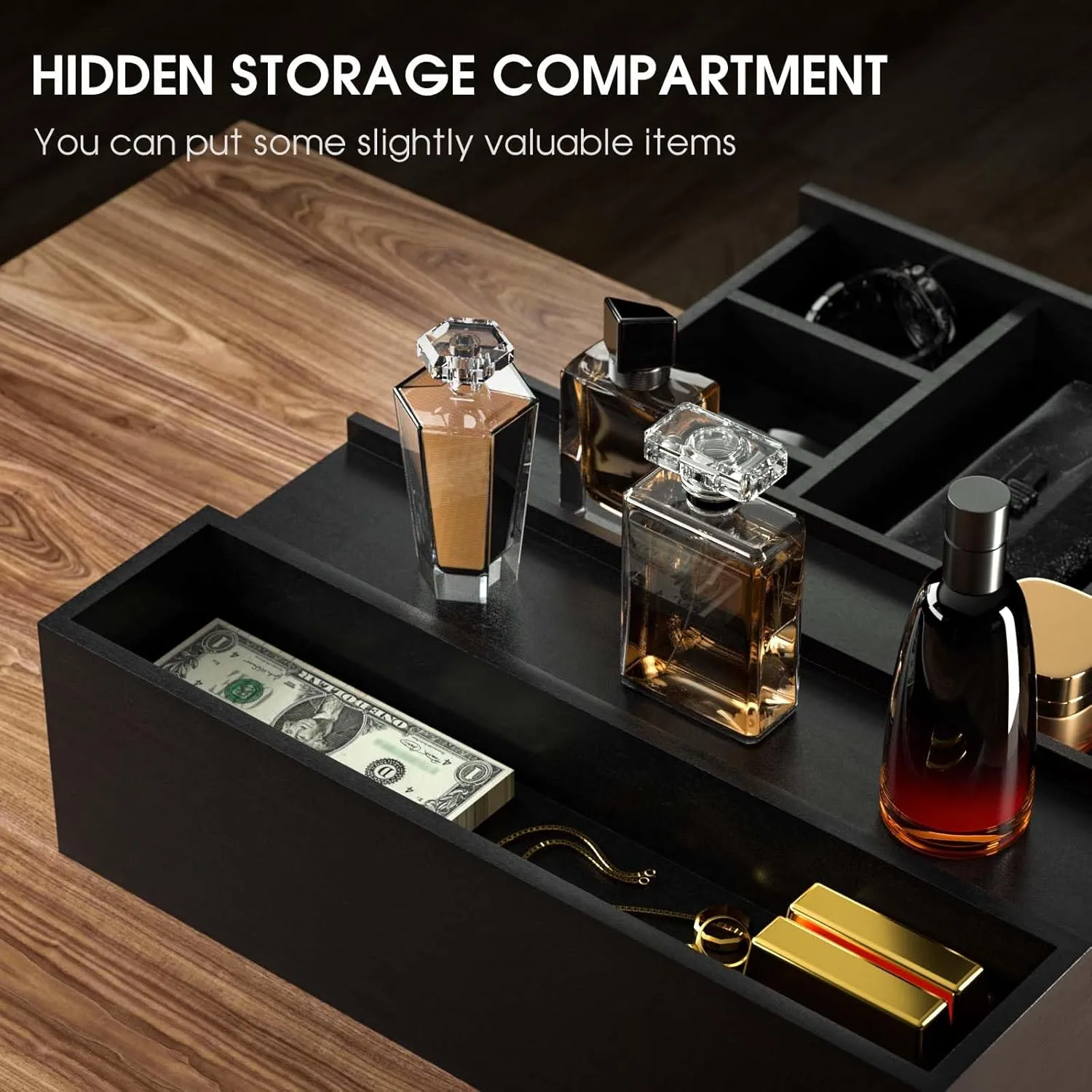Sephyroth Cologne Organizer for Men 3 Tier of Elevated Cologne Display Shelf with Drawer Storage Perfume Organization and Storage Display Risers,Great Gift for Man(Black)
