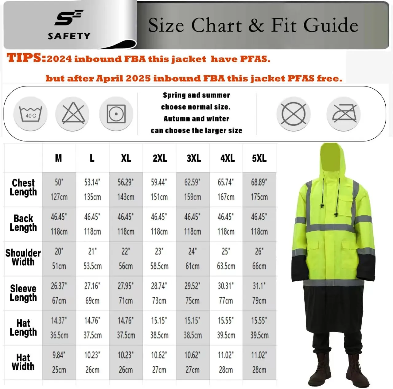 sesafety Safety Rain Coats for Men Work, Class 3 HighVisibility Rain Gear Construction, Reflective Hi Vis RainJacket Lightweight Waterproof