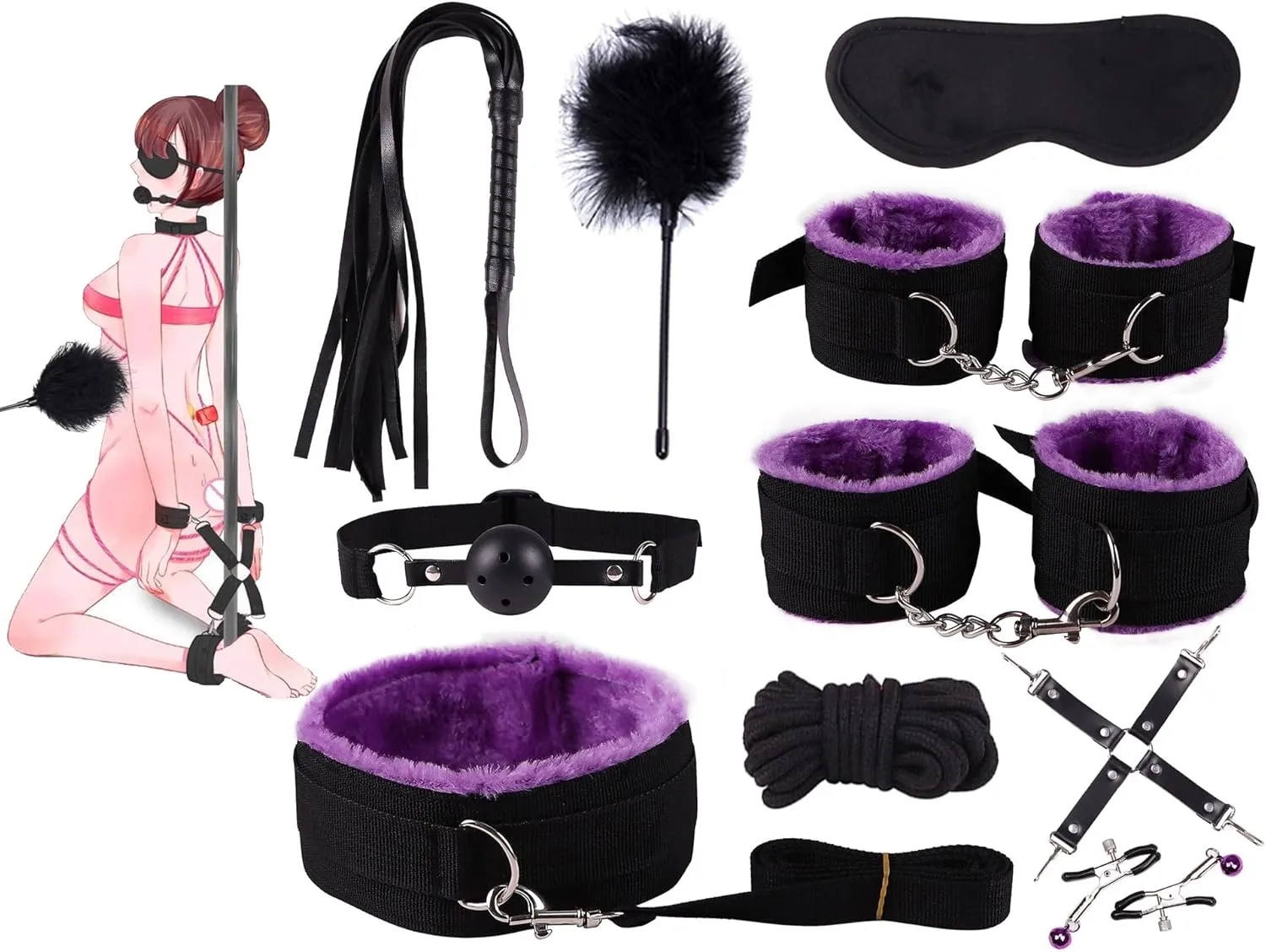 Set of 10 purple nylon travel sports and fitness accessories, fashionable design, lightweight accessories, easy to carry, strong and durable -Z