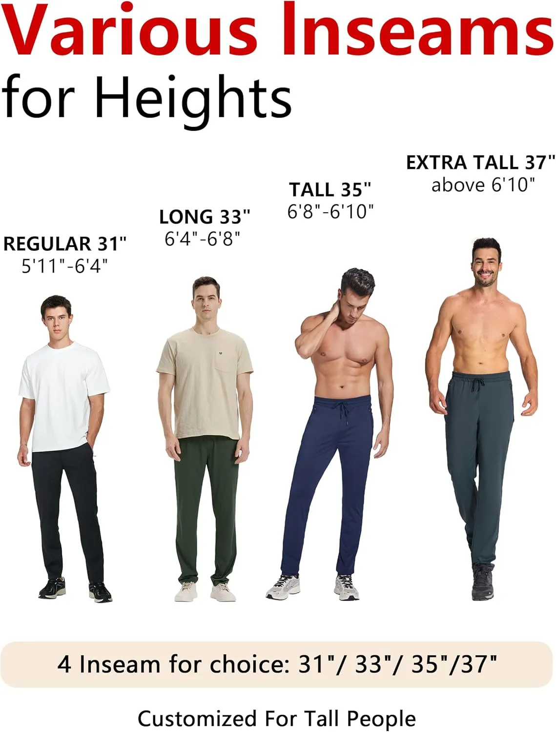 SEVEGO Men's 31"/33"/35"/37" Inseam Tall Sweatpants Zipper Pockets Joggers Athletic Workout Pants