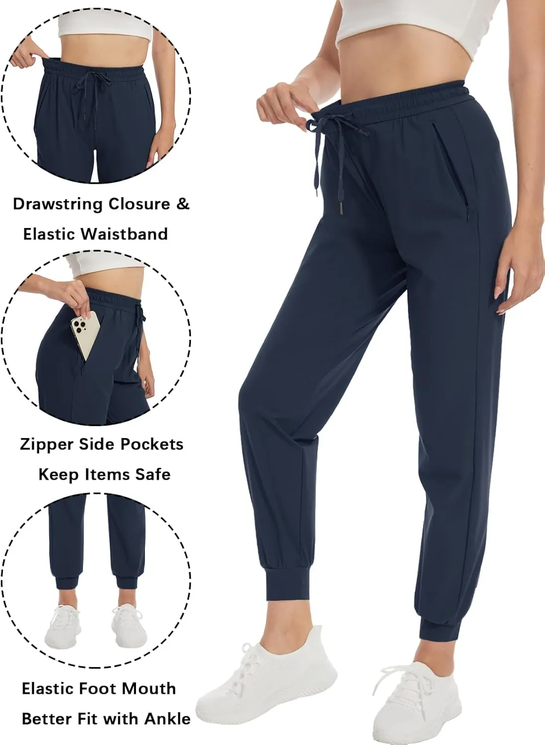 SEVEGO Women's 30"/32"/34"/36" Tall Inseam Joggers Lightweight Sweatpants Zipper Pockets Athletic Workout Lounge Pants