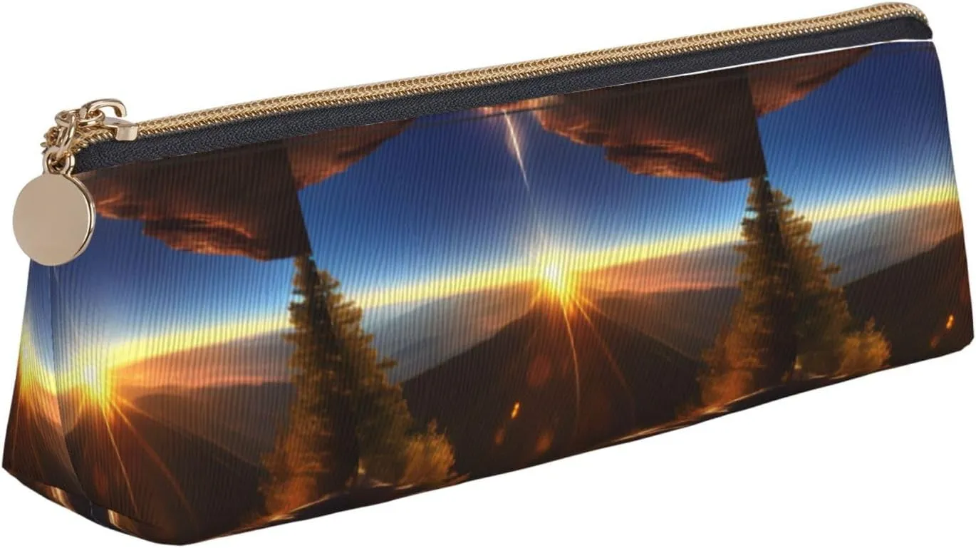 Shining Overlook print Triangle leather stationery storage bag, portable makeup bag, daily small item storage
