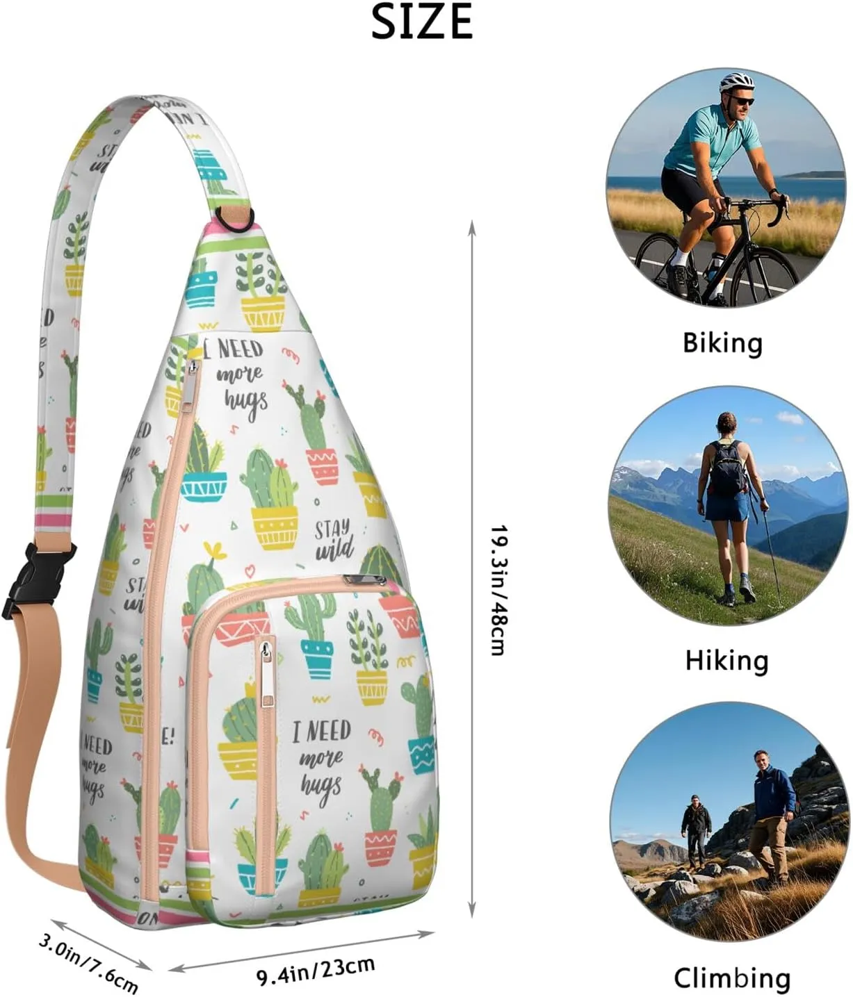 Shoulder Sling Crossbody Casual Chest Bag For Travel Sports Running,Backpack for Men & Women Lightweight Sports BagCrossbody Concealed Carry,Cactus Shoulder Bag Waterproof Chest Bag
