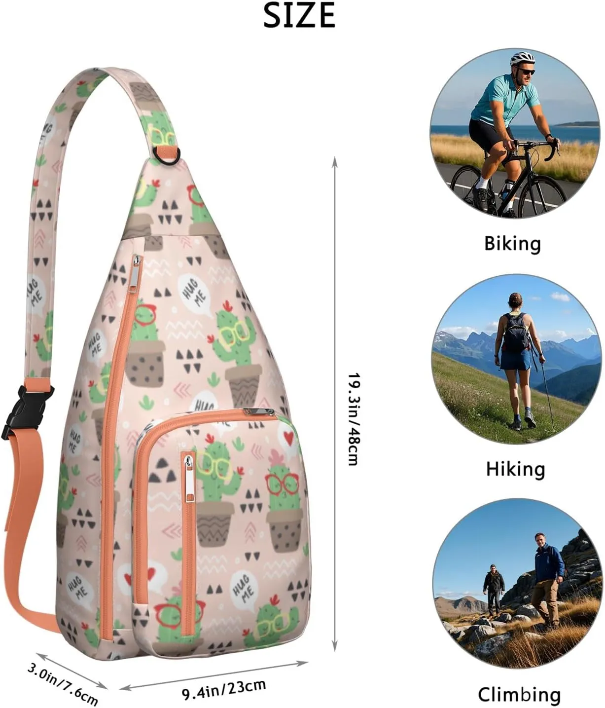 Shoulder Sling Crossbody Casual Chest Bag For Travel Sports Running,Backpack for Men & Women Lightweight Sports BagCrossbody Concealed Carry,Cactus Shoulder Bag Waterproof Chest Bag