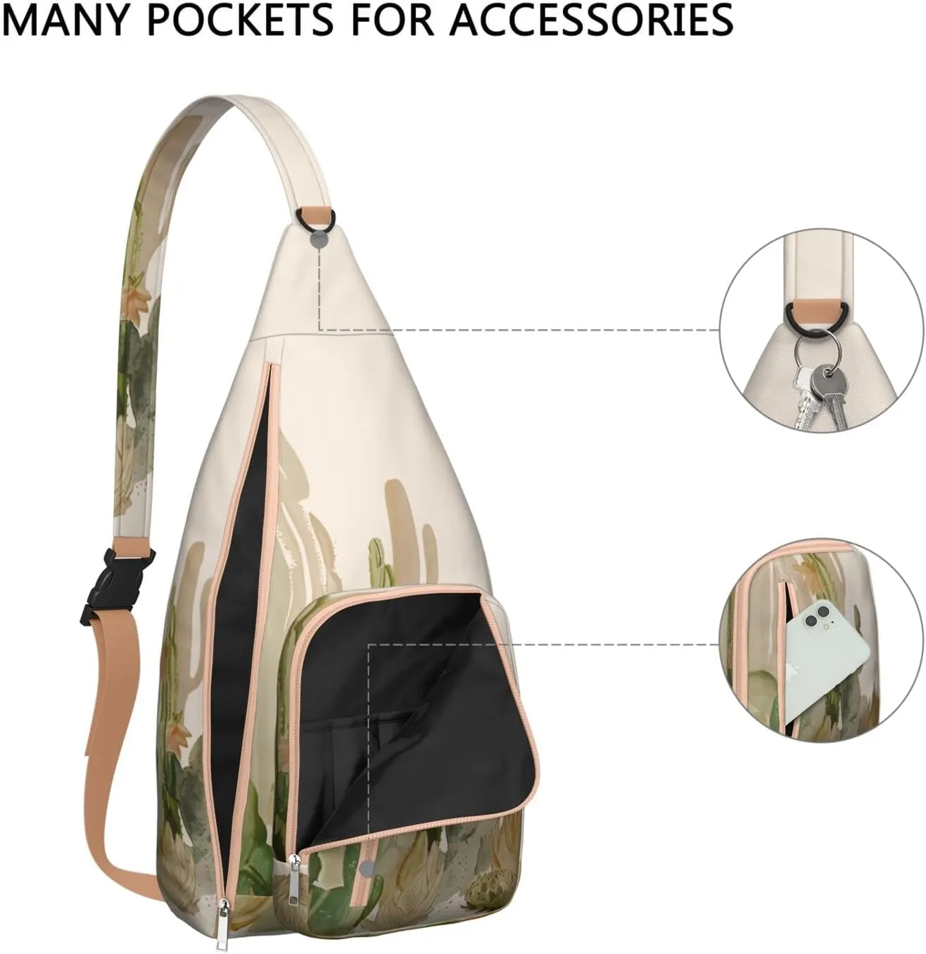 Shoulder Sling Crossbody Casual Chest Bag For Travel Sports Running,Backpack for Men & Women Lightweight Sports BagCrossbody Concealed Carry,Cactus Shoulder Bag Waterproof Chest Bag