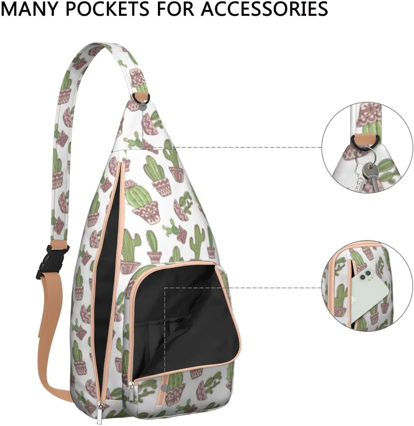 Shoulder Sling Crossbody Casual Chest Bag For Travel Sports Running,Backpack for Men & Women Lightweight Sports BagCrossbody Concealed Carry,Cactus Shoulder Bag Waterproof Chest Bag