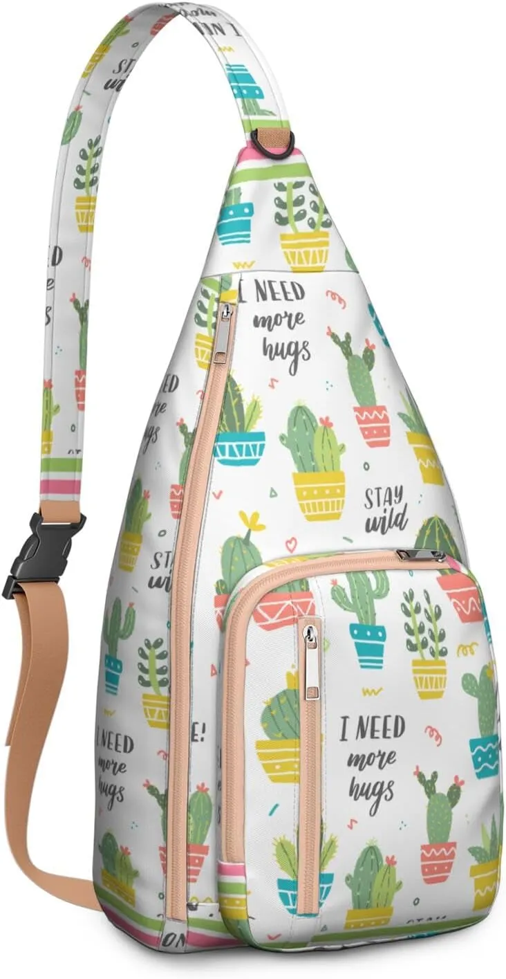 Shoulder Sling Crossbody Casual Chest Bag For Travel Sports Running,Backpack for Men & Women Lightweight Sports BagCrossbody Concealed Carry,Cactus Shoulder Bag Waterproof Chest Bag