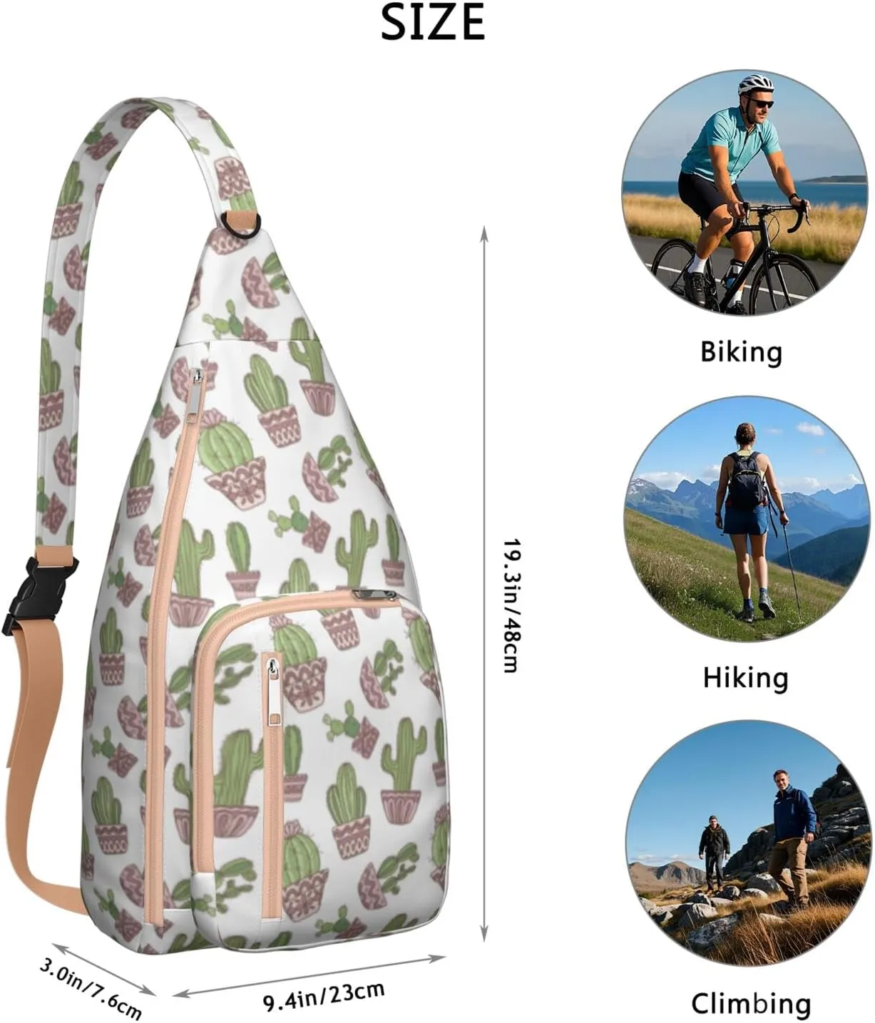 Shoulder Sling Crossbody Casual Chest Bag For Travel Sports Running,Backpack for Men & Women Lightweight Sports BagCrossbody Concealed Carry,Cactus Shoulder Bag Waterproof Chest Bag