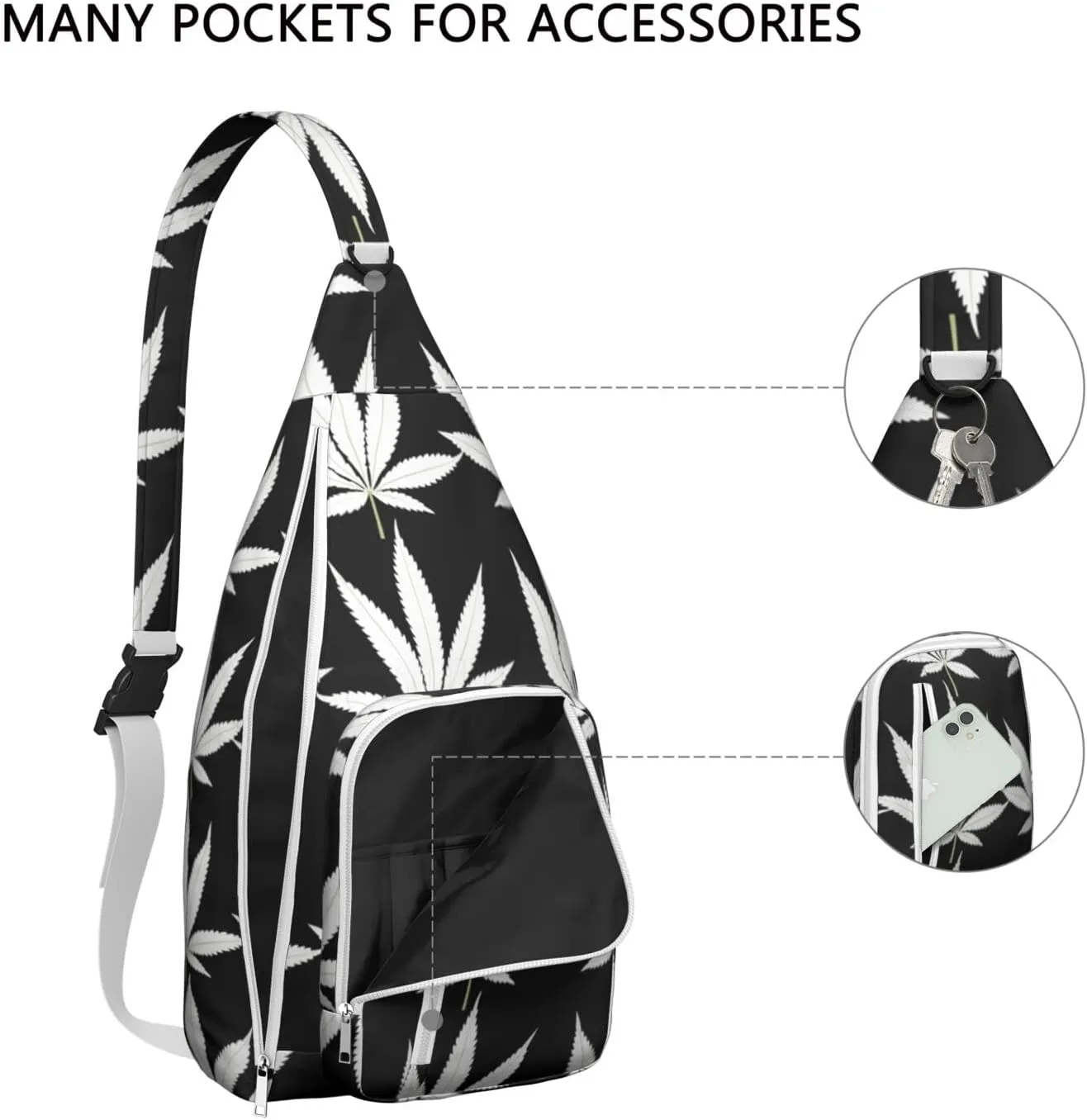 Shoulder Sling Crossbody Casual Chest Bag For Travel Sports Running,Backpack for Men & Women Lightweight Sports BagCrossbody Concealed Carry,Marijuana Leaf Shoulder Bag Waterproof Chest Bag
