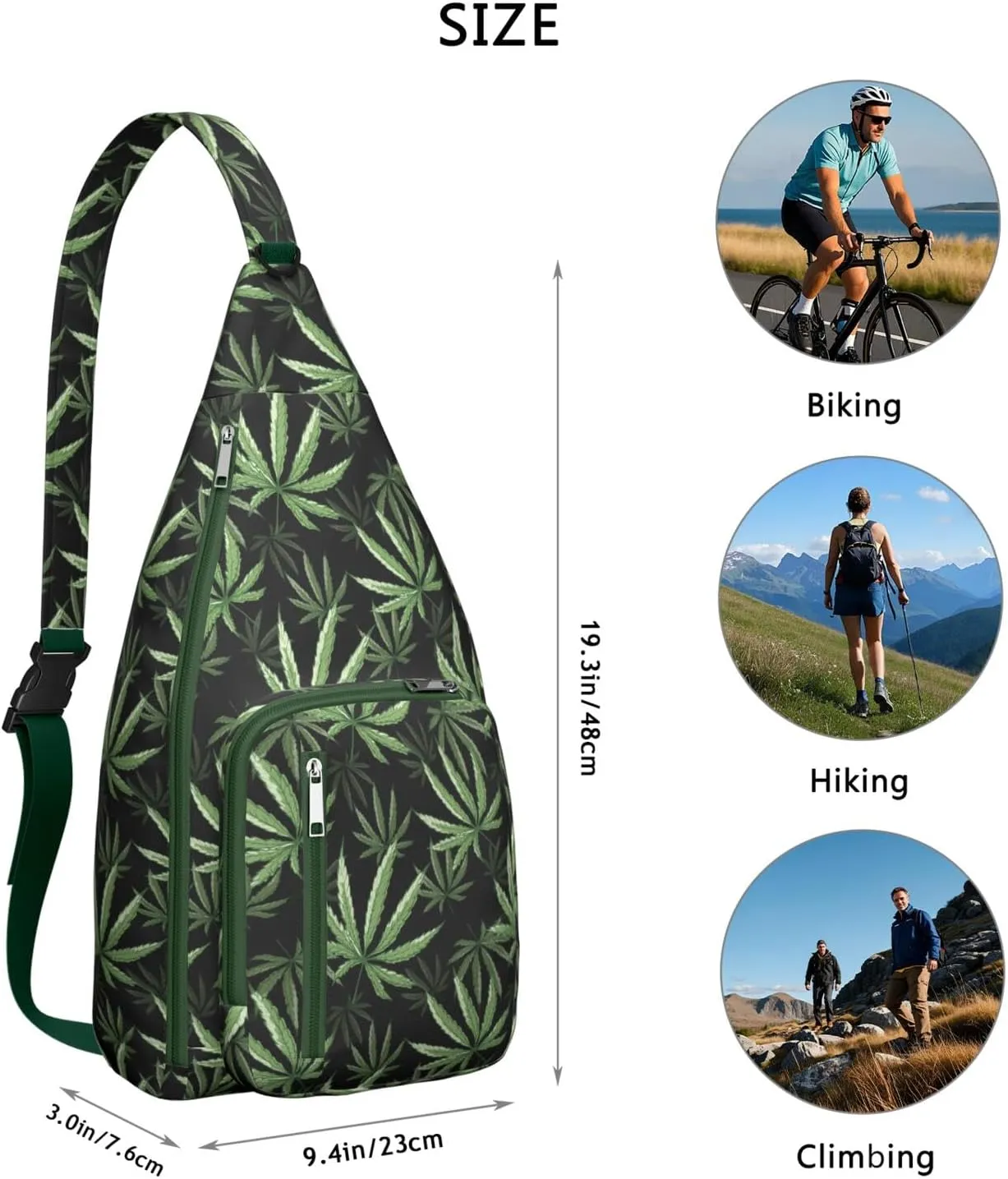 Shoulder Sling Crossbody Casual Chest Bag For Travel Sports Running,Backpack for Men & Women Lightweight Sports BagCrossbody Concealed Carry,Marijuana Leaf Shoulder Bag Waterproof Chest Bag