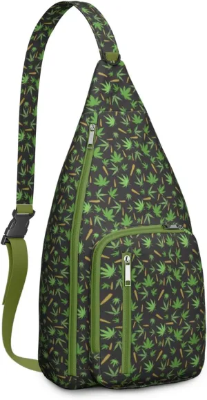Shoulder Sling Crossbody Casual Chest Bag For Travel Sports Running,Backpack for Men & Women Lightweight Sports BagCrossbody Concealed Carry,Marijuana Leaf Shoulder Bag Waterproof Chest Bag