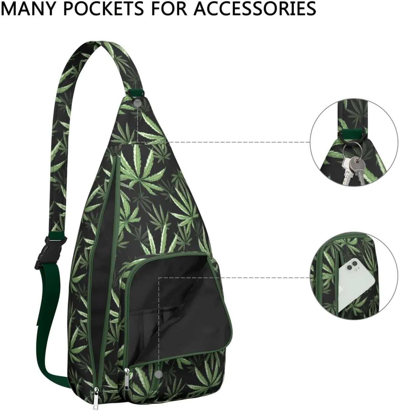 Shoulder Sling Crossbody Casual Chest Bag For Travel Sports Running,Backpack for Men & Women Lightweight Sports BagCrossbody Concealed Carry,Marijuana Leaf Shoulder Bag Waterproof Chest Bag