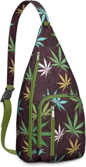 Shoulder Sling Crossbody Casual Chest Bag For Travel Sports Running,Backpack for Men & Women Lightweight Sports BagCrossbody Concealed Carry,Marijuana Leaf Shoulder Bag Waterproof Chest Bag