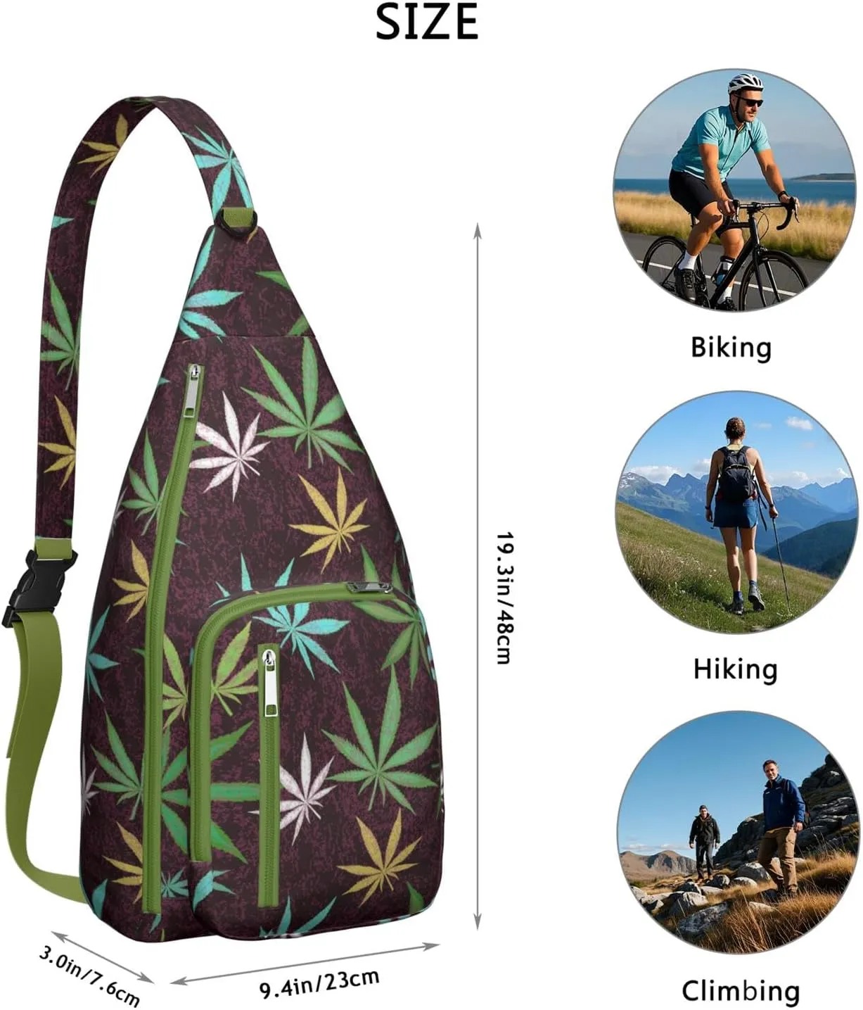 Shoulder Sling Crossbody Casual Chest Bag For Travel Sports Running,Backpack for Men & Women Lightweight Sports BagCrossbody Concealed Carry,Marijuana Leaf Shoulder Bag Waterproof Chest Bag