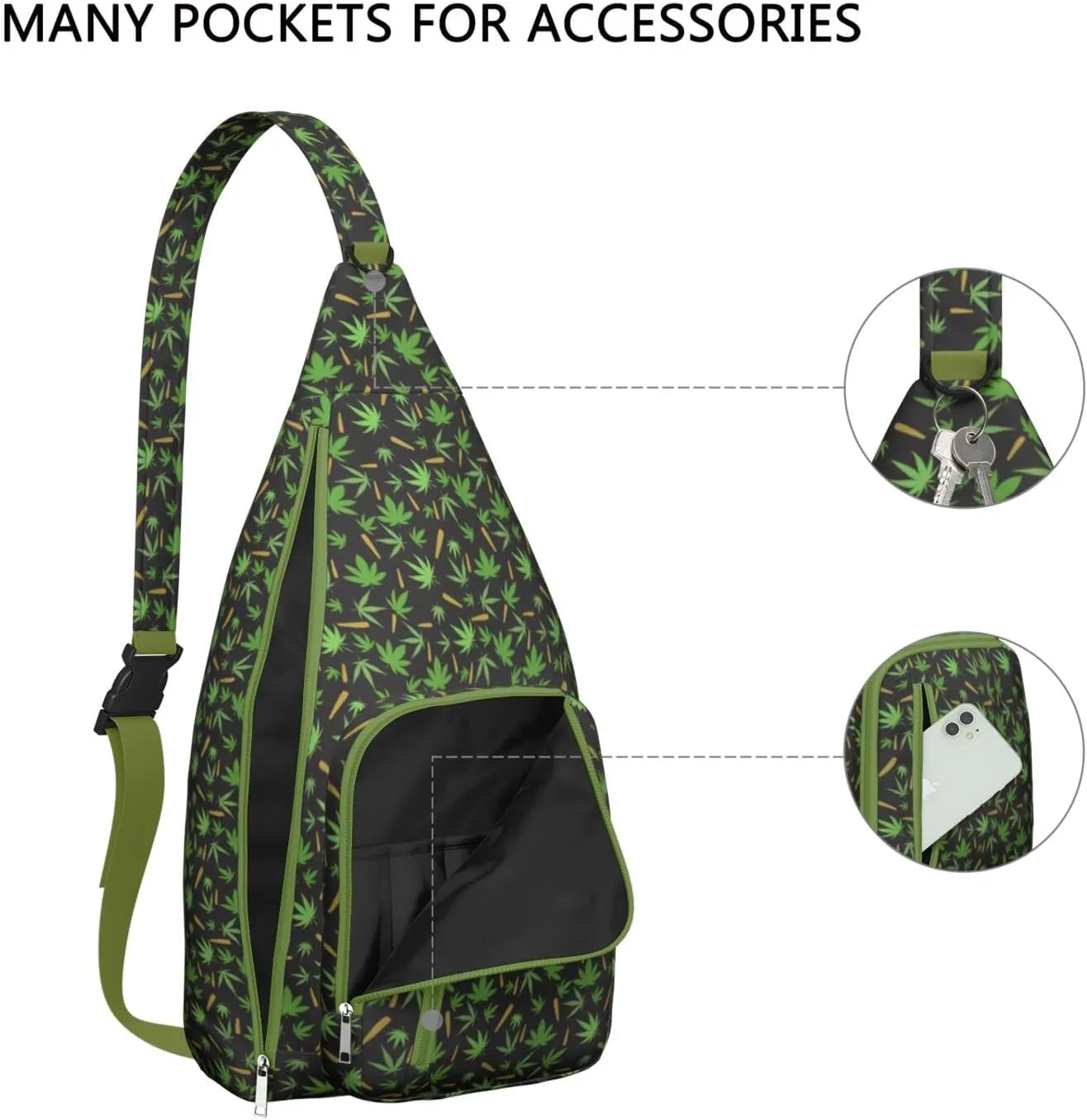 Shoulder Sling Crossbody Casual Chest Bag For Travel Sports Running,Backpack for Men & Women Lightweight Sports BagCrossbody Concealed Carry,Marijuana Leaf Shoulder Bag Waterproof Chest Bag