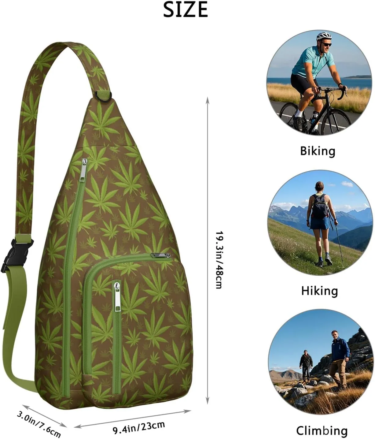 Shoulder Sling Crossbody Casual Chest Bag For Travel Sports Running,Backpack for Men & Women Lightweight Sports BagCrossbody Concealed Carry,Marijuana Leaf Shoulder Bag Waterproof Chest Bag