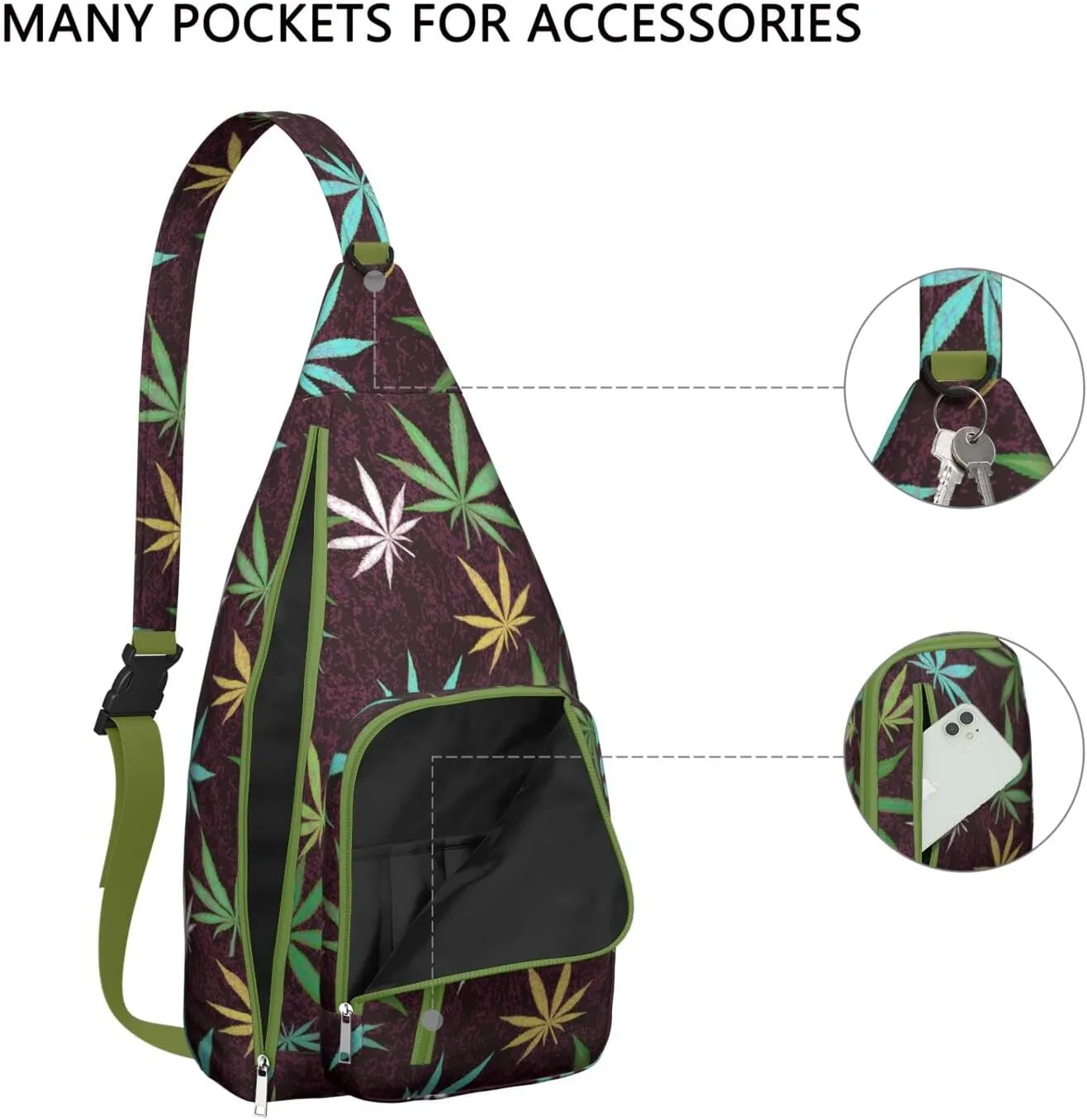 Shoulder Sling Crossbody Casual Chest Bag For Travel Sports Running,Backpack for Men & Women Lightweight Sports BagCrossbody Concealed Carry,Marijuana Leaf Shoulder Bag Waterproof Chest Bag