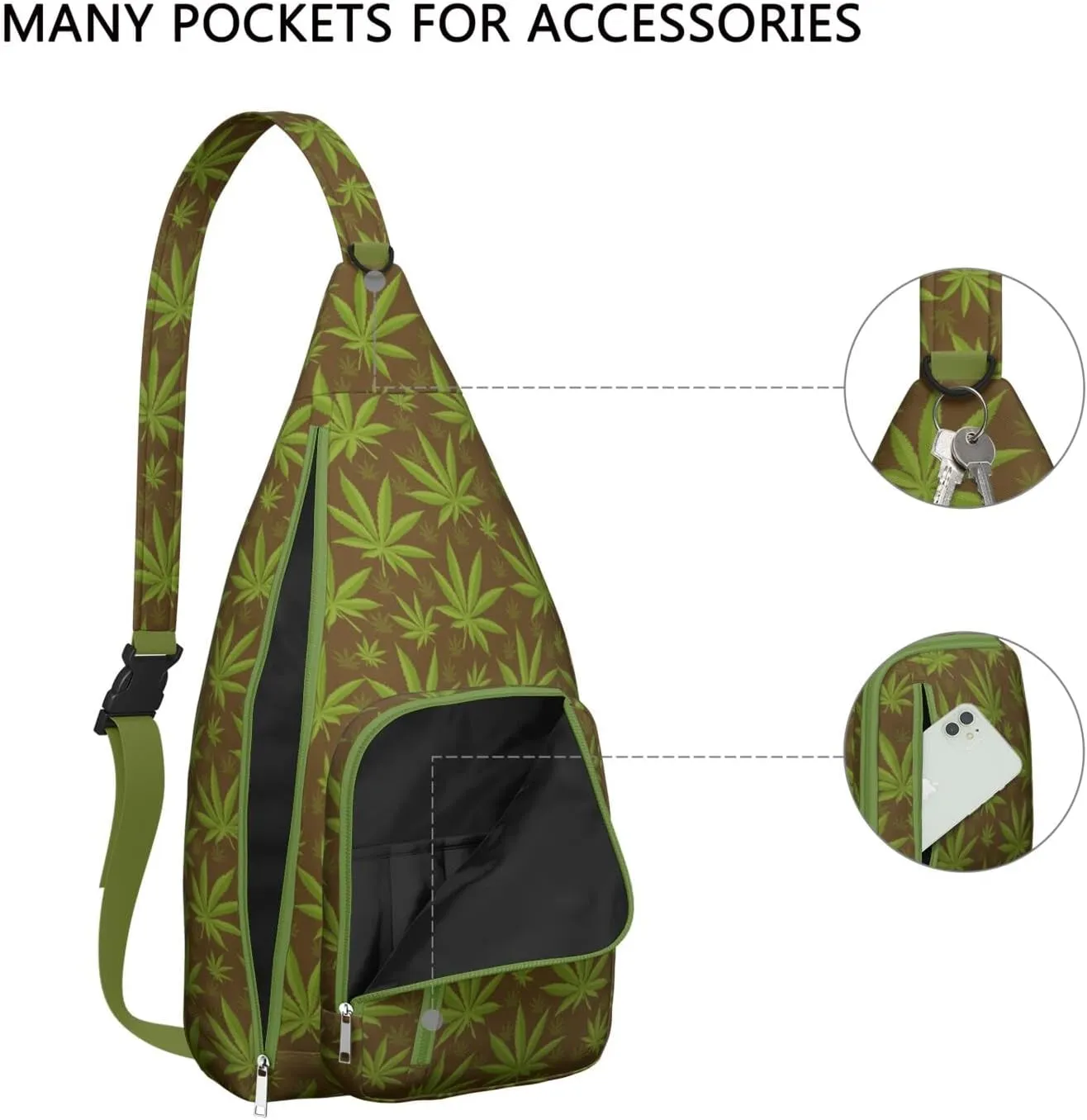 Shoulder Sling Crossbody Casual Chest Bag For Travel Sports Running,Backpack for Men & Women Lightweight Sports BagCrossbody Concealed Carry,Marijuana Leaf Shoulder Bag Waterproof Chest Bag