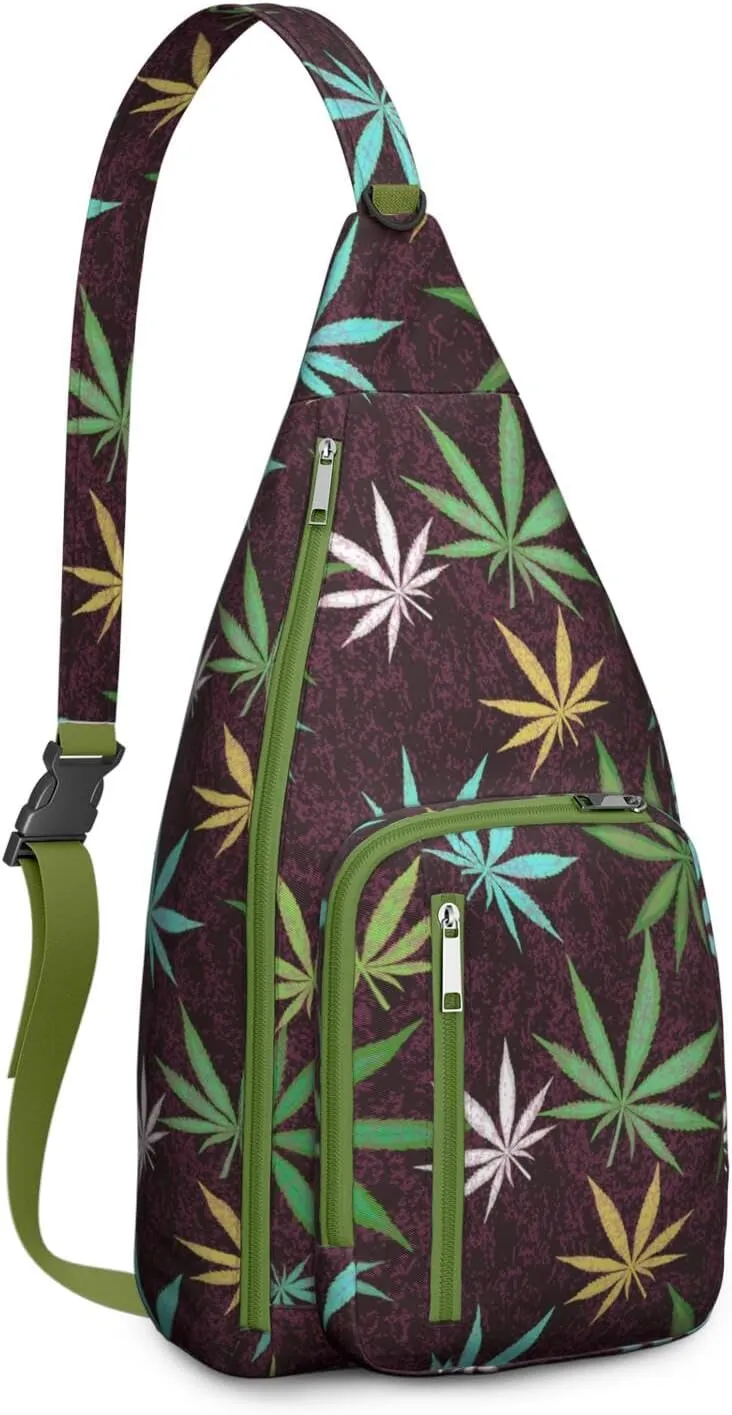 Shoulder Sling Crossbody Casual Chest Bag For Travel Sports Running,Backpack for Men & Women Lightweight Sports BagCrossbody Concealed Carry,Marijuana Leaf Shoulder Bag Waterproof Chest Bag