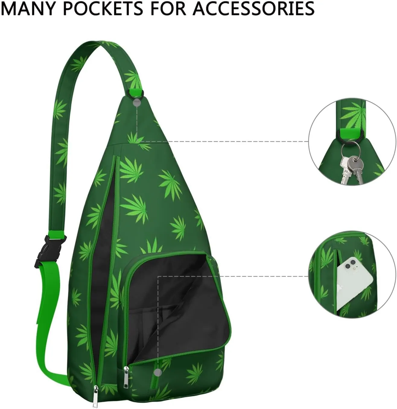 Shoulder Sling Crossbody Casual Chest Bag For Travel Sports Running,Backpack for Men & Women Lightweight Sports BagCrossbody Concealed Carry,Marijuana Leaf Shoulder Bag Waterproof Chest Bag