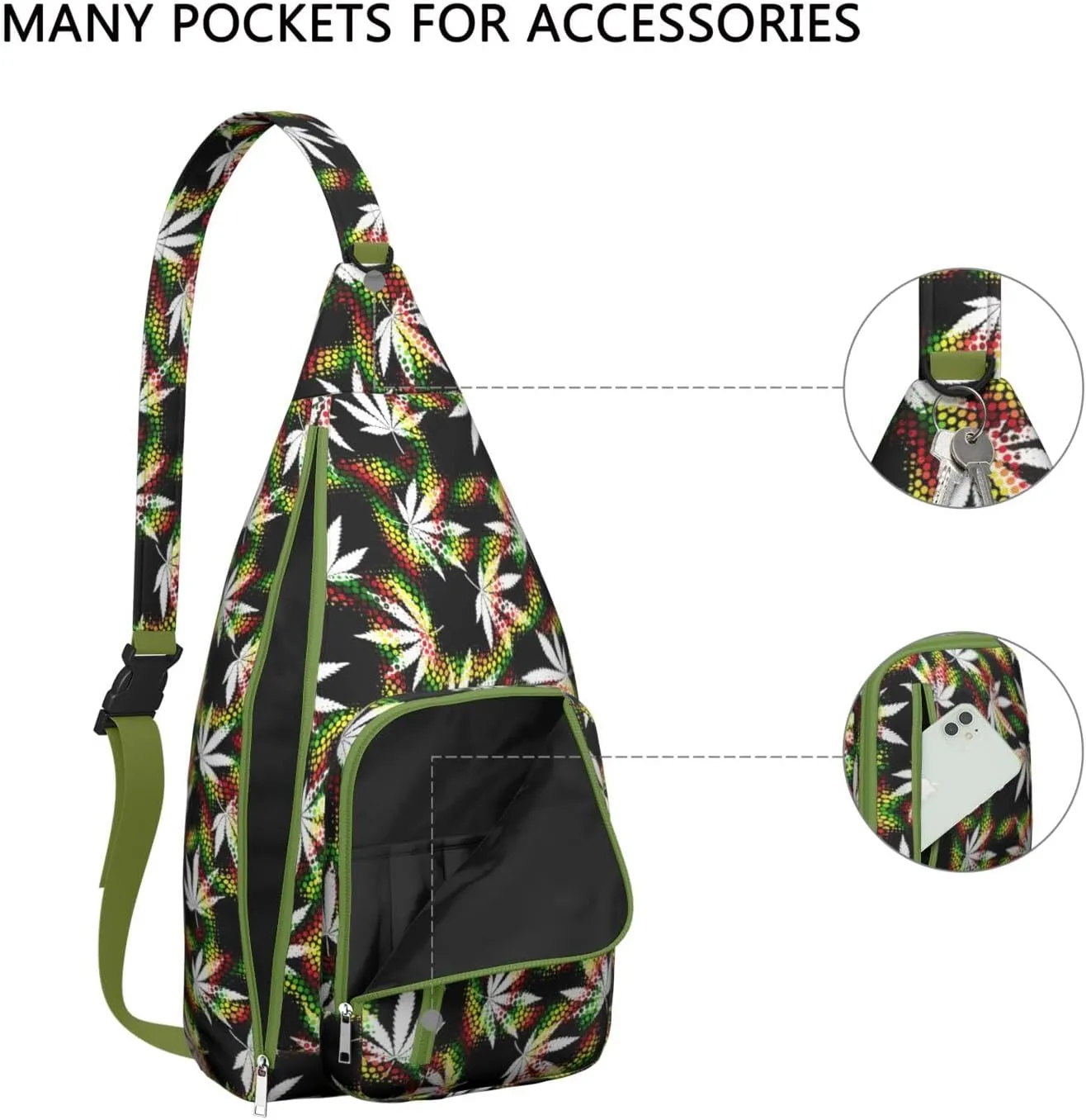 Shoulder Sling Crossbody Casual Chest Bag For Travel Sports Running,Backpack for Men & Women Lightweight Sports BagCrossbody Concealed Carry,Marijuana Leaf Shoulder Bag Waterproof Chest Bag