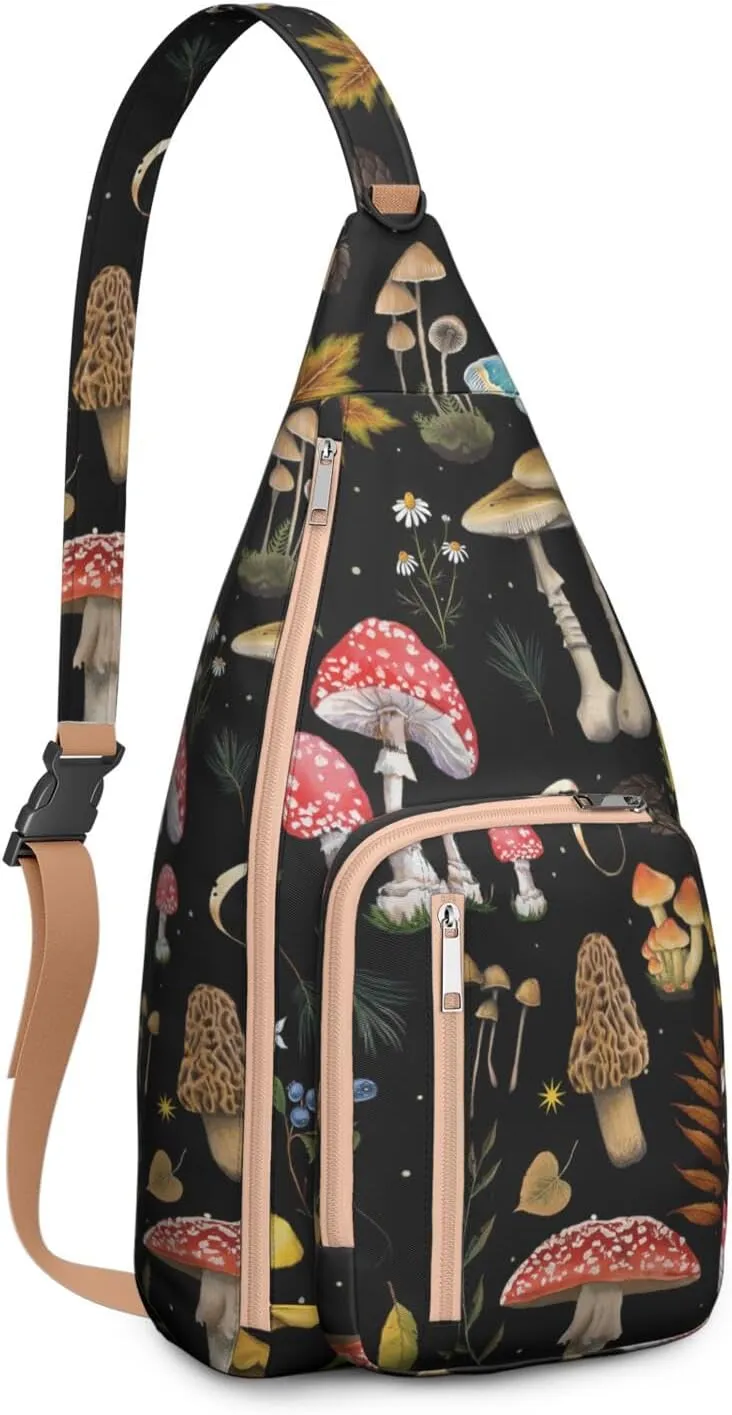 Shoulder Sling Crossbody Casual Chest Bag For Travel Sports Running,Backpack for Men & Women Lightweight Sports BagCrossbody Concealed Carry,Mushroom Shoulder Bag Waterproof Chest Bag