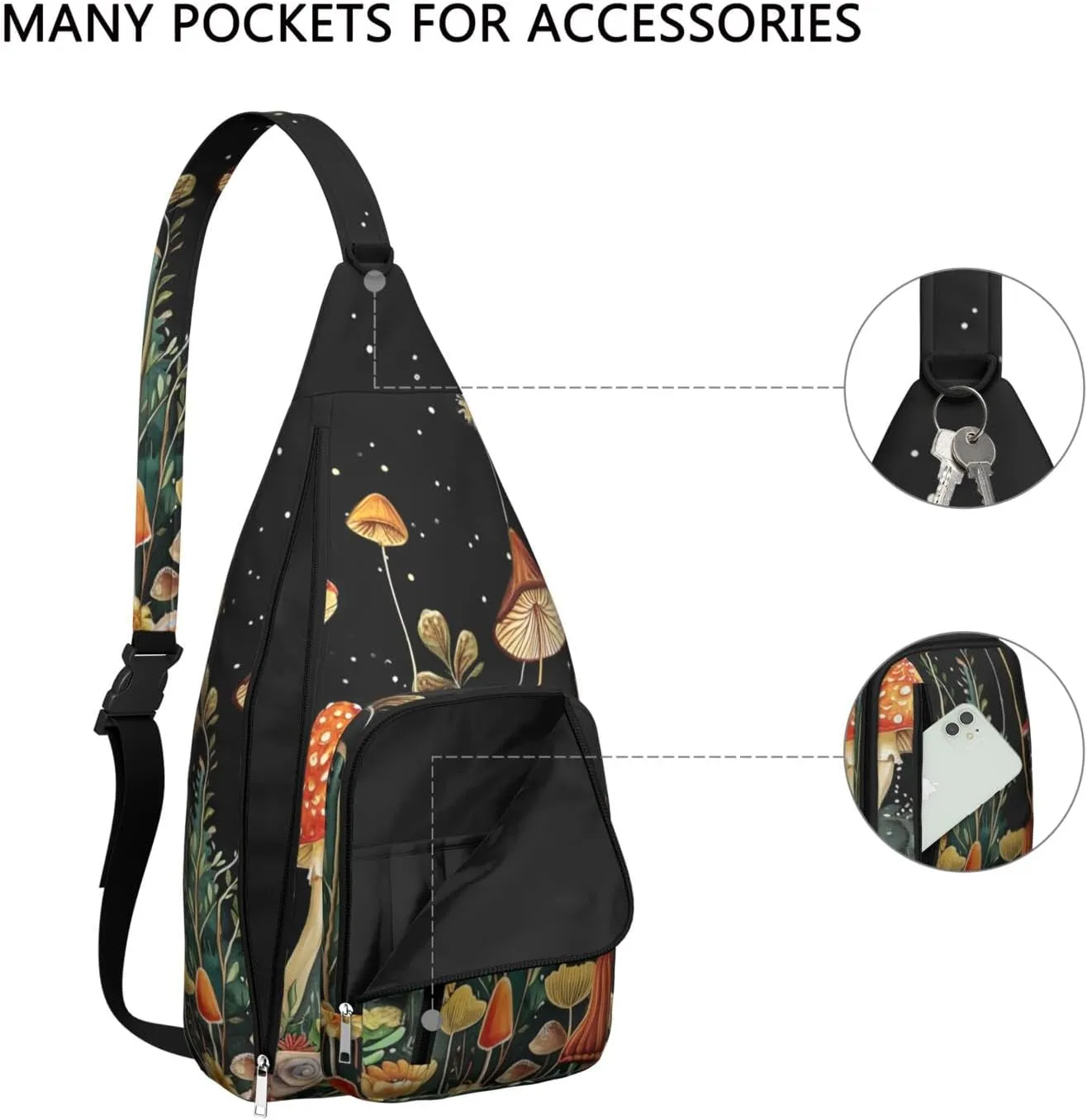 Shoulder Sling Crossbody Casual Chest Bag For Travel Sports Running,Backpack for Men & Women Lightweight Sports BagCrossbody Concealed Carry,Mushroom Shoulder Bag Waterproof Chest Bag