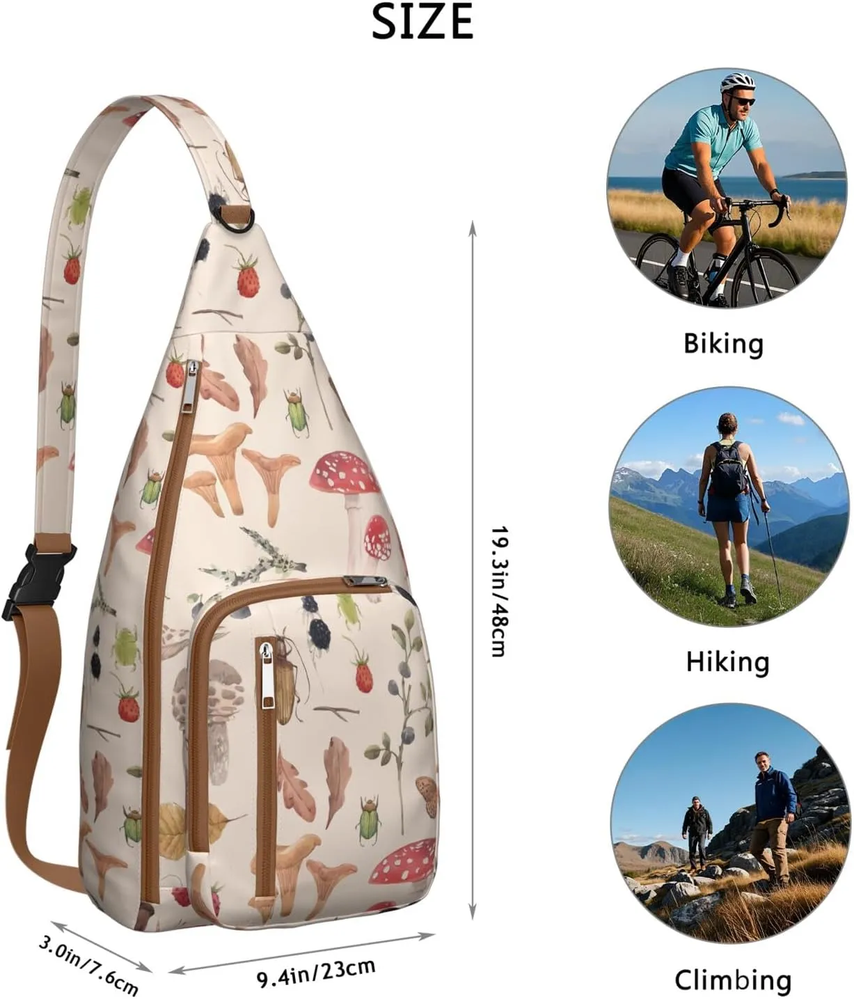 Shoulder Sling Crossbody Casual Chest Bag For Travel Sports Running,Backpack for Men & Women Lightweight Sports BagCrossbody Concealed Carry,Mushroom Shoulder Bag Waterproof Chest Bag