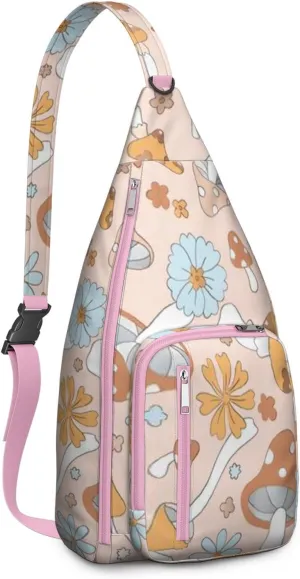 Shoulder Sling Crossbody Casual Chest Bag For Travel Sports Running,Backpack for Men & Women Lightweight Sports BagCrossbody Concealed Carry,Mushroom Shoulder Bag Waterproof Chest Bag
