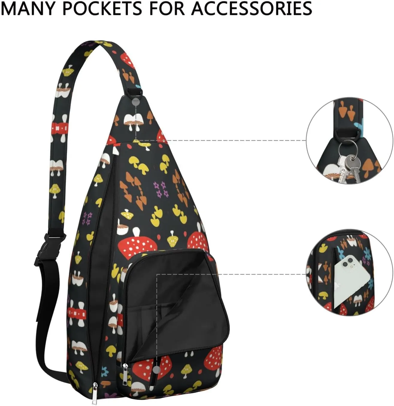 Shoulder Sling Crossbody Casual Chest Bag For Travel Sports Running,Backpack for Men & Women Lightweight Sports BagCrossbody Concealed Carry,Mushroom Shoulder Bag Waterproof Chest Bag