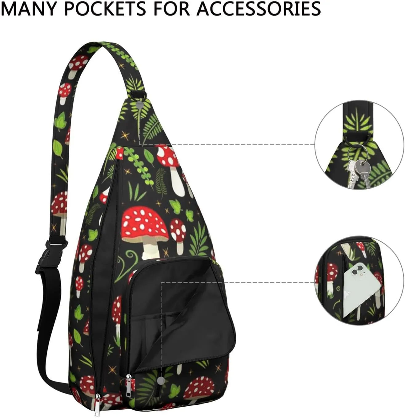 Shoulder Sling Crossbody Casual Chest Bag For Travel Sports Running,Backpack for Men & Women Lightweight Sports BagCrossbody Concealed Carry,Mushroom Shoulder Bag Waterproof Chest Bag