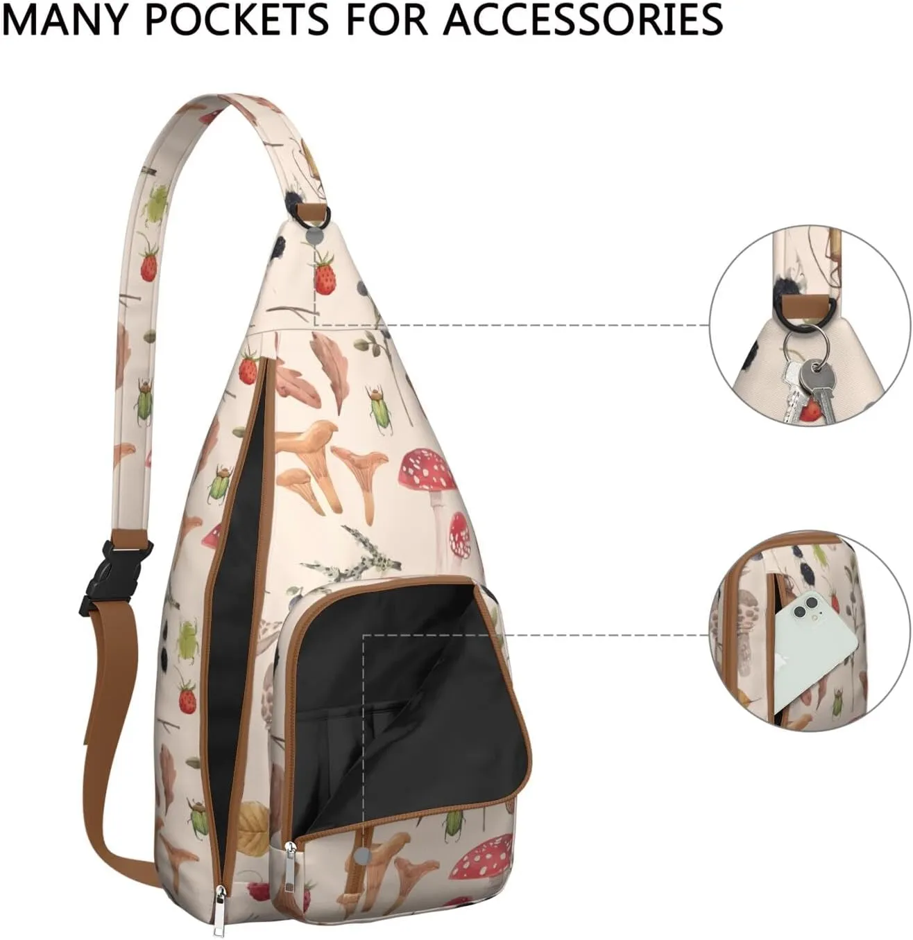 Shoulder Sling Crossbody Casual Chest Bag For Travel Sports Running,Backpack for Men & Women Lightweight Sports BagCrossbody Concealed Carry,Mushroom Shoulder Bag Waterproof Chest Bag