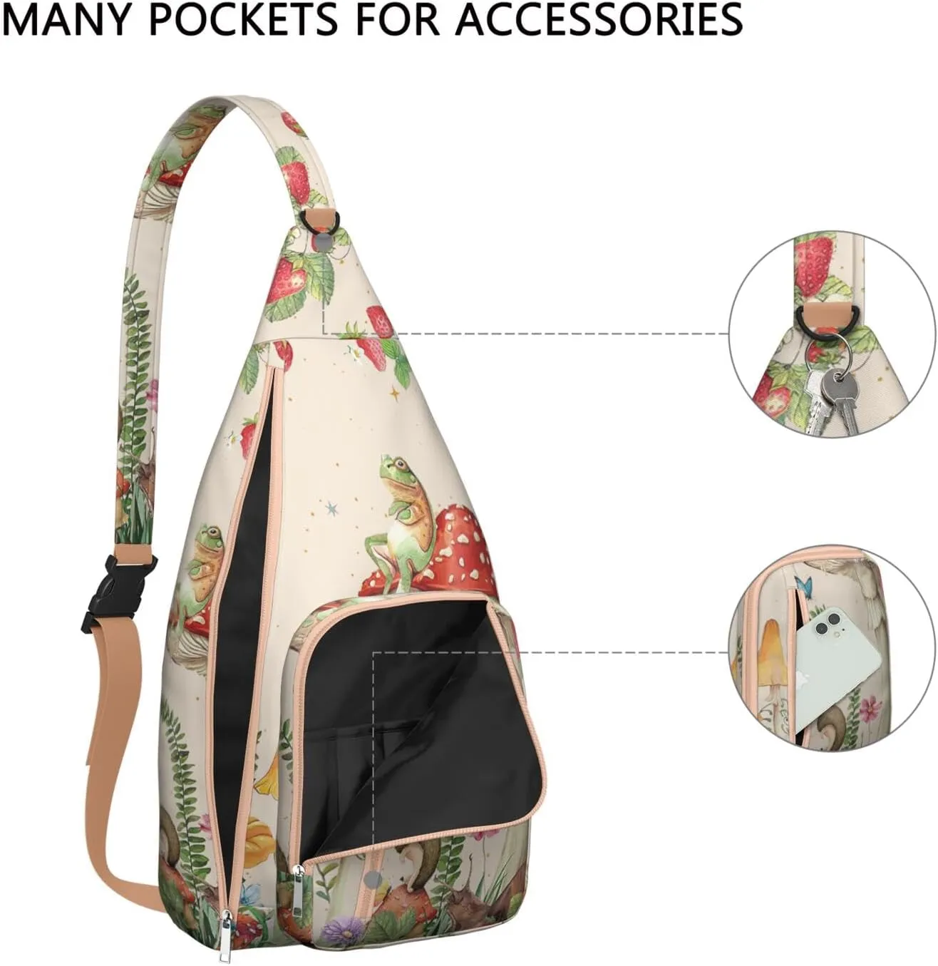 Shoulder Sling Crossbody Casual Chest Bag For Travel Sports Running,Backpack for Men & Women Lightweight Sports BagCrossbody Concealed Carry,Mushroom Shoulder Bag Waterproof Chest Bag