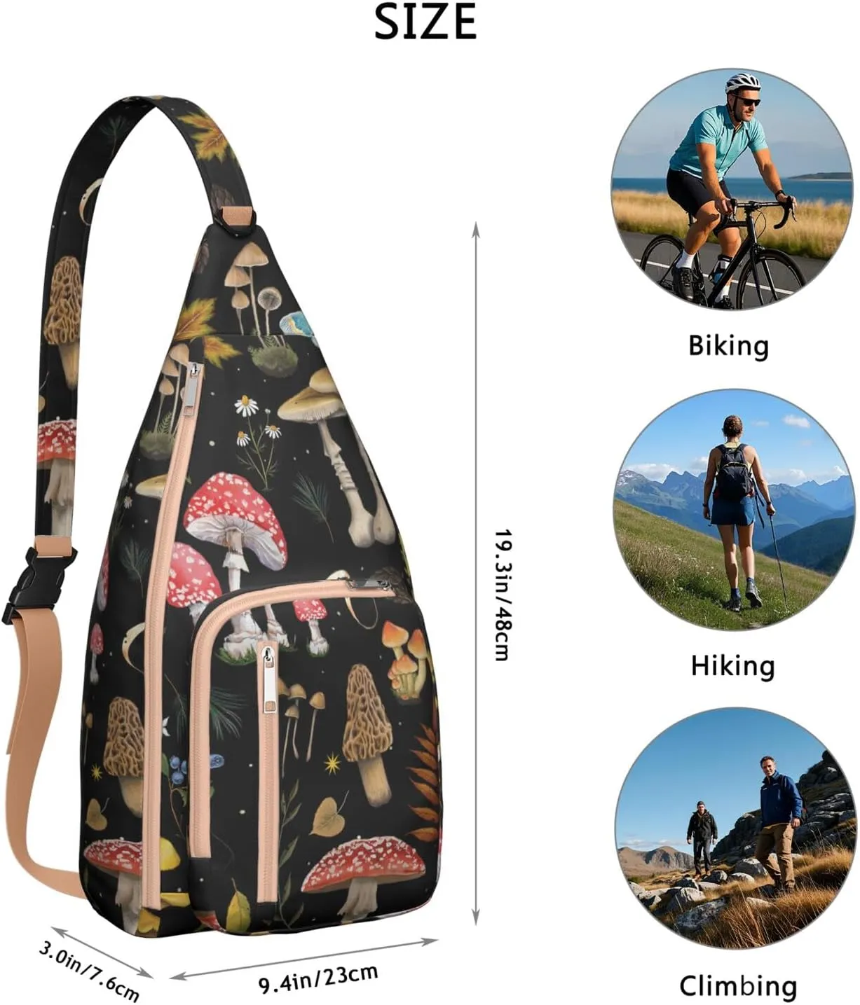 Shoulder Sling Crossbody Casual Chest Bag For Travel Sports Running,Backpack for Men & Women Lightweight Sports BagCrossbody Concealed Carry,Mushroom Shoulder Bag Waterproof Chest Bag