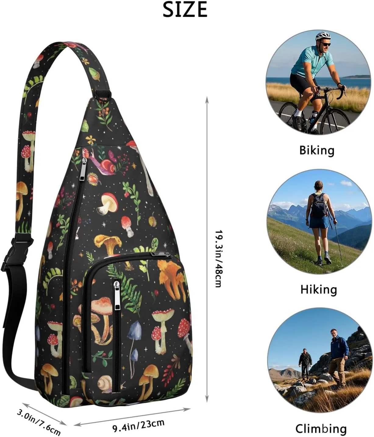 Shoulder Sling Crossbody Casual Chest Bag For Travel Sports Running,Backpack for Men & Women Lightweight Sports BagCrossbody Concealed Carry,Mushroom Shoulder Bag Waterproof Chest Bag