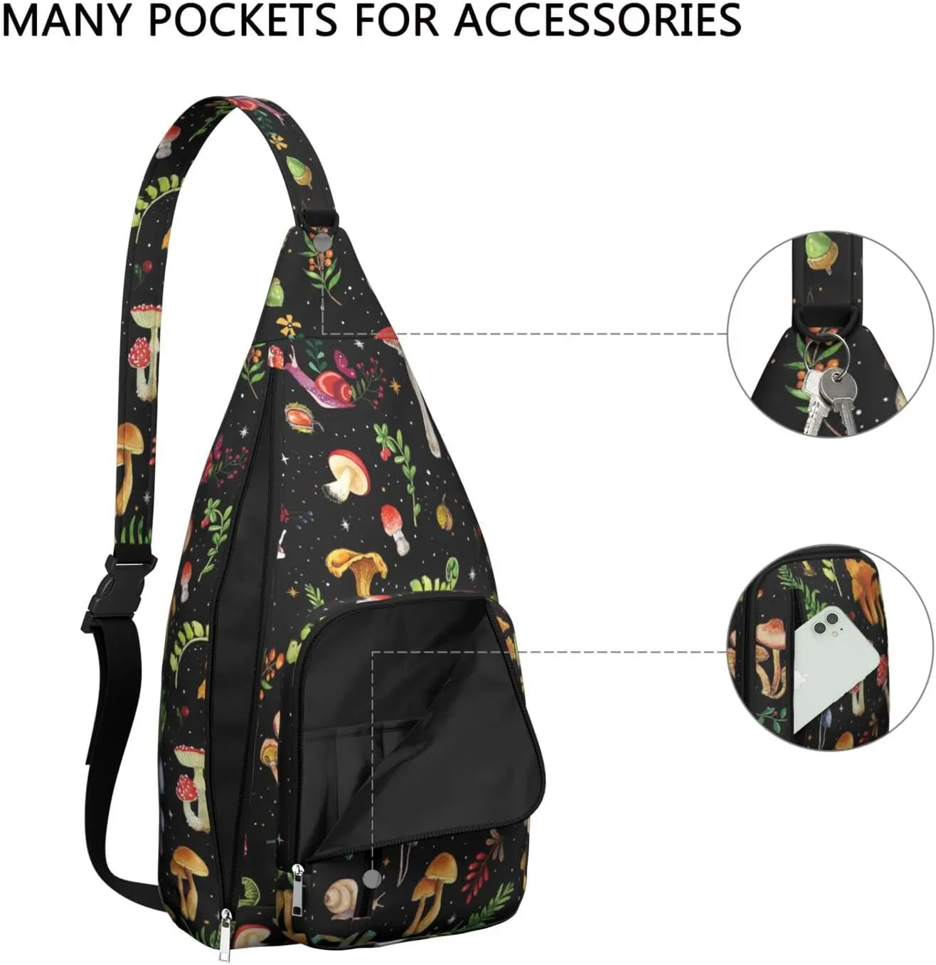 Shoulder Sling Crossbody Casual Chest Bag For Travel Sports Running,Backpack for Men & Women Lightweight Sports BagCrossbody Concealed Carry,Mushroom Shoulder Bag Waterproof Chest Bag