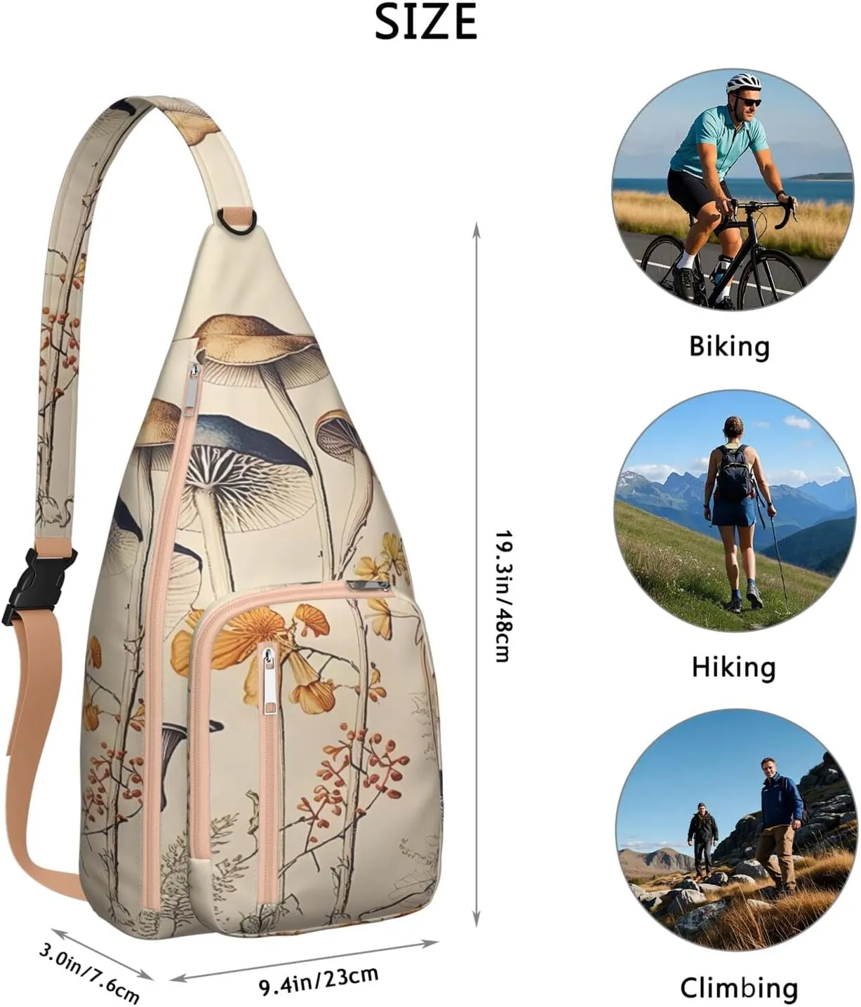 Shoulder Sling Crossbody Casual Chest Bag For Travel Sports Running,Backpack for Men & Women Lightweight Sports BagCrossbody Concealed Carry,Mushroom Shoulder Bag Waterproof Chest Bag