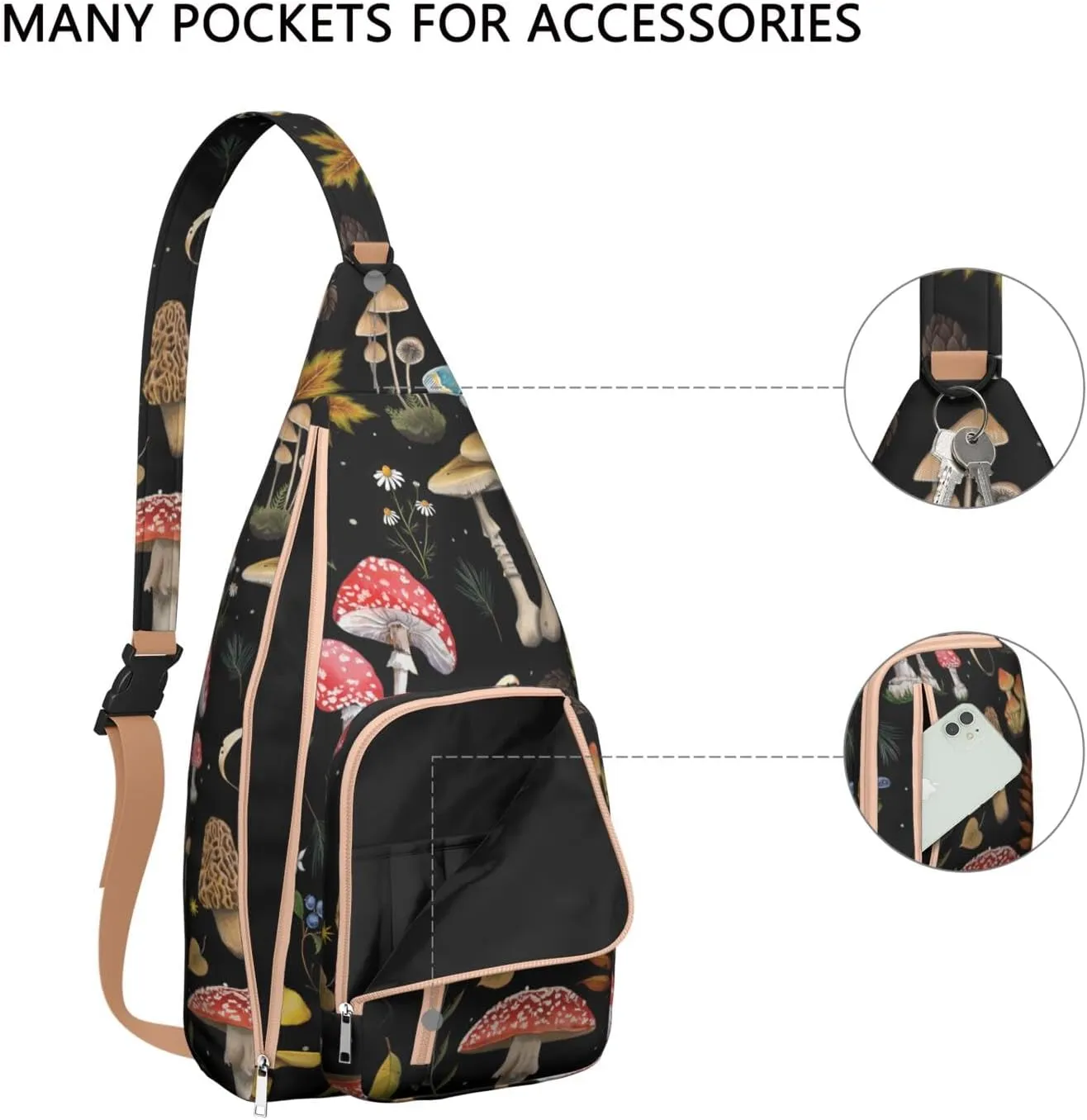 Shoulder Sling Crossbody Casual Chest Bag For Travel Sports Running,Backpack for Men & Women Lightweight Sports BagCrossbody Concealed Carry,Mushroom Shoulder Bag Waterproof Chest Bag